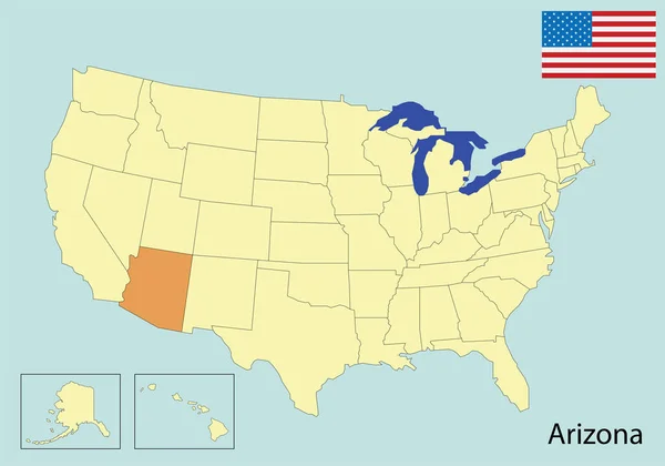 Arizona Stati Uniti Mappa Colorata Illustrazione Vettoriale — Vettoriale Stock