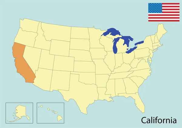 California Estados Mapa Colorido Ilustración Vectorial — Vector de stock