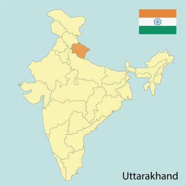 Hindistan haritası uttarakhand bayrağını gösteriyor