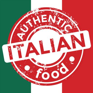 Otantik İtalyan yemeği, grunge kırmızı kauçuk damgası, vektör çizimi