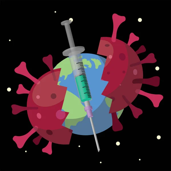Corona Virus Roto Veccine Earth Icono Web — Archivo Imágenes Vectoriales