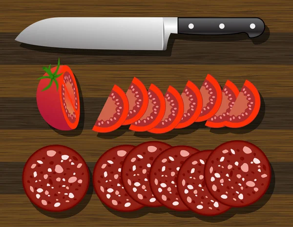 Gemüse Würfeln Mit Messer Salami Web Symbol — Stockvektor