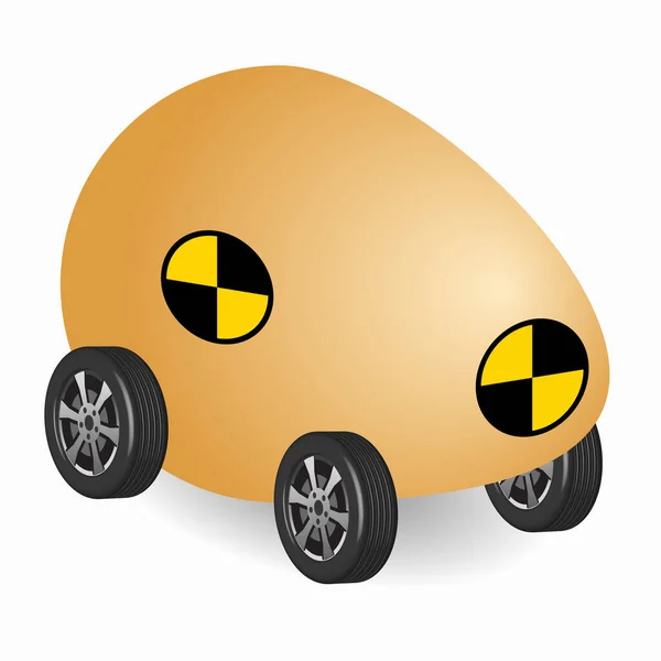 车轮上的蛋碰撞试验 — 图库矢量图片