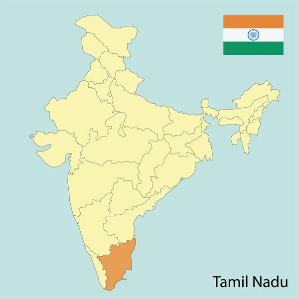 India Map States Flag Tamil Nadu — Stock Vector