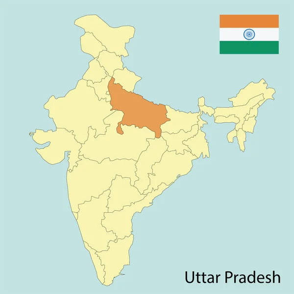 India Map States Flag Uttar Pradesh — Stock Vector