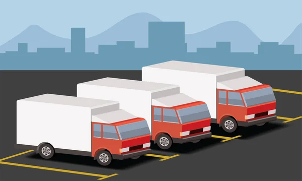 Drei Lastwagen Auf Parkplatz Web Ikone — Stockvektor