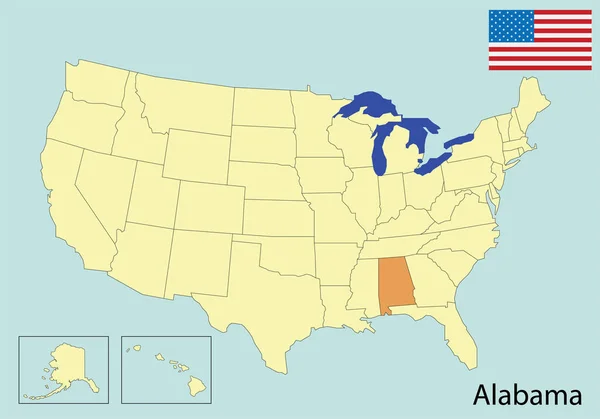 Usa Térkép Színek Zászló Alabama — Stock Vector