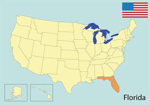 Usa Térkép Színek Zászló Florida — Stock Vector