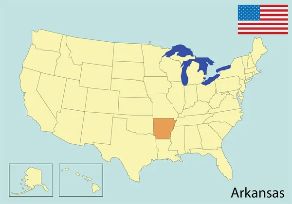 Usa Mapa Colores Bandera Arkansas — Vector de stock