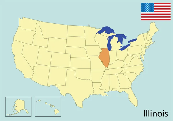 Usa Mapa Colores Bandera Illinois — Archivo Imágenes Vectoriales