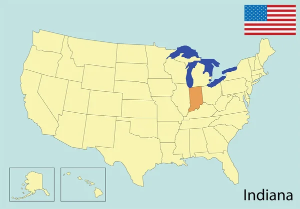 Usa Térkép Színek Zászló Indiana — Stock Vector