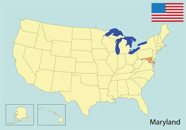 Usa Map Farben Flagge Maryland — Stockvektor