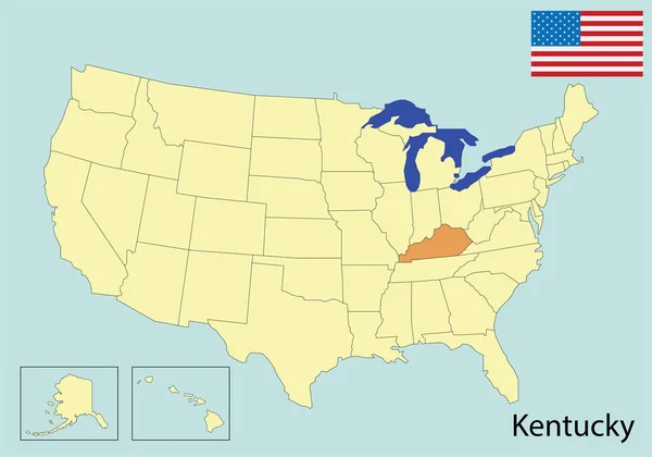 Usa Mappa Colori Bandiera Kentucky — Vettoriale Stock