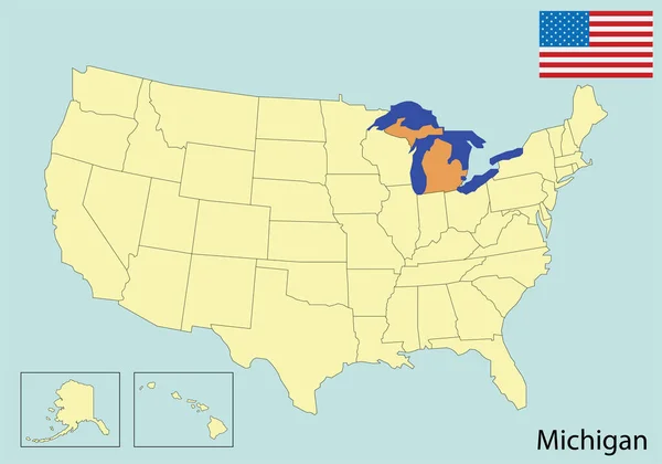 Usa Karta Färger Flagga Michigan — Stock vektor