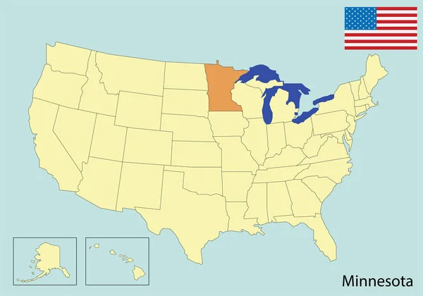Usa Térkép Színek Zászló Minnesota — Stock Vector