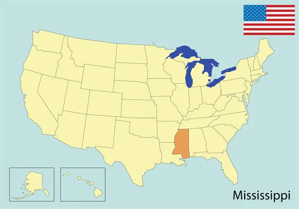 Usa Karte Farben Flagge Mississippi — Stockvektor