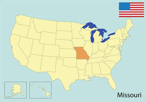 Usa Mappa Colori Bandiera Missouri — Vettoriale Stock