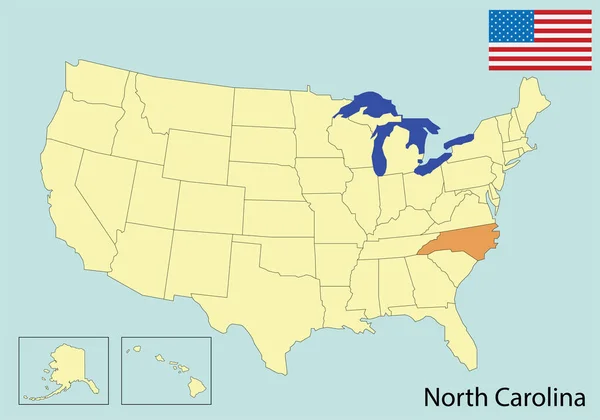 Eua Mapa Cores Bandeira Carolina Norte — Vetor de Stock
