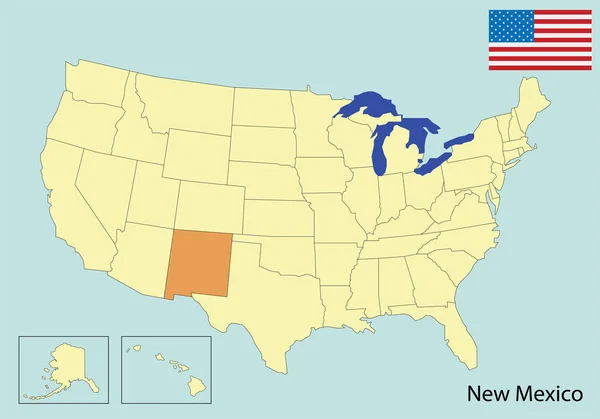 Usa Mappa Colori Bandiera Nuovo Messico — Vettoriale Stock