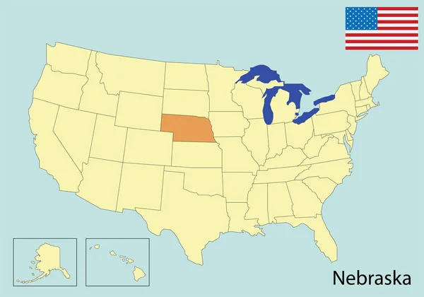 Usa Mapa Colores Bandera Nebraska — Archivo Imágenes Vectoriales