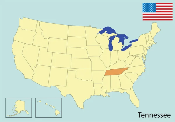 Usa Mapa Colores Bandera Tennessee — Archivo Imágenes Vectoriales