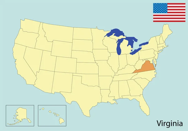 Usa Mapa Barvy Vlajka Virginia — Stockový vektor