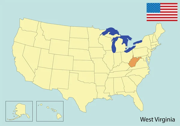 Usa Mapa Barvy Vlajka Západní Virginie — Stockový vektor