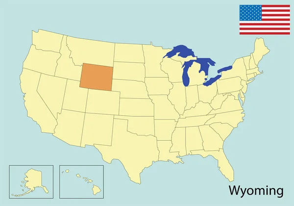 Usa Mapa Colores Bandera Wyoming — Vector de stock