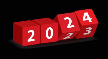 Mutlu yıllar, 2024, kırmızı küpler, vektör illüstrasyonu 