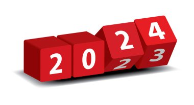 kırmızı küpler yeni 2024 yılı gösteriyor, vektör illüstrasyonu 