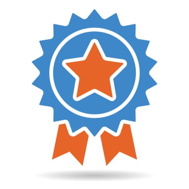 Yıldız, mavi ve turuncu, vektör illüstrasyonlu mühür 