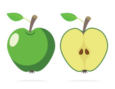 yeşil elma ikiye bölünmüş, vektör illüstrasyonu