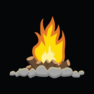 şenlik ateşi ya da kamp ateşi, siyah arka planda, vektör illüstrasyonu