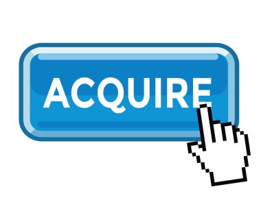 çevrimiçi konsept, mavi düğme ve imleç eli, vektör illüstrasyonunu elde et