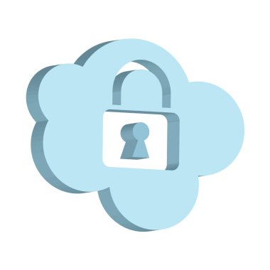 Asma kilitli bulut, 3D, güvenli konsept, vektör illüstrasyonu