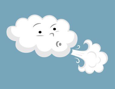 Yüzü olan mavi bulut, üfleme, beyaz arkaplan, vektör iilüstrasyonu