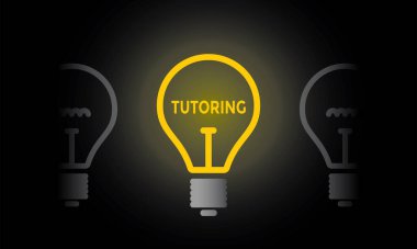 özel ders konsepti, bir ampul parlıyor, siyah arkaplan, vektör illüstrasyonu 