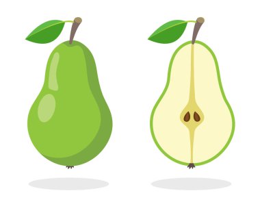 yeşil armut ikiye bölünmüş, beyaz arkaplanda izole edilmiş, vektör illüstrasyonu 