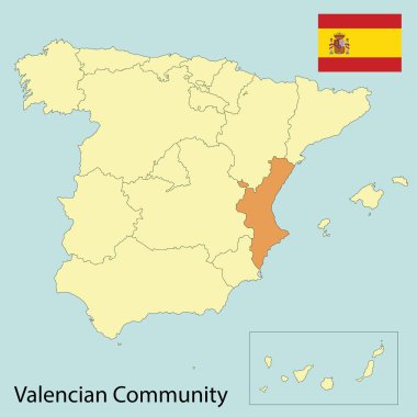 Valencian community, autonomus toplulukları ile İspanya haritası, vektör illüstrasyonu