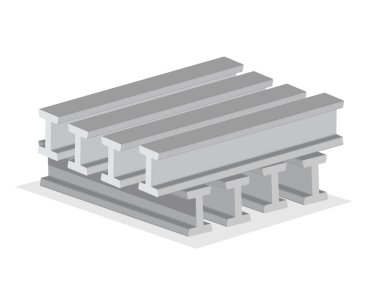 Demir çelik kirişler istiflenmiş, inşaat alanı, vektör illüstrasyonu