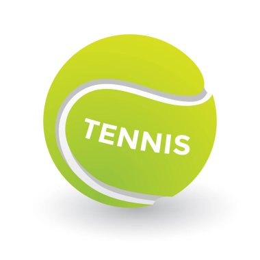 Tenis topu yeşil renk, tenis yazıtları, vektör illüstrasyonu 