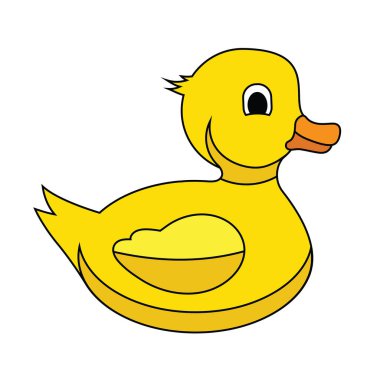 Sevimli sarı plastik ördek, siyah çizgili, beyaz arka planda izole edilmiş, vektör illüstrasyonu
