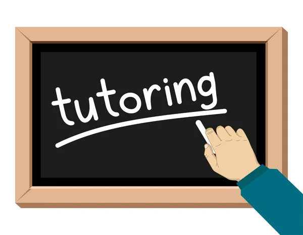 tutoring concept on blackboard, hand holding chalk, vector illustration