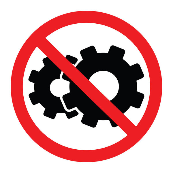 шестерни не допускаются, зубчатое колесо запрещено, запрет передач, красный и черный цвет, векторная иллюстрация