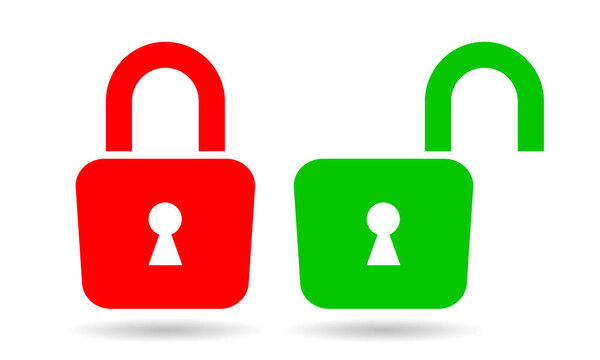 открытый и закрытый замок, красный и зеленый цвета, векторная иллюстрация 