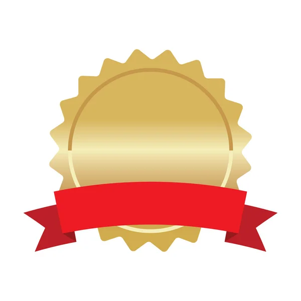 Selo Ouro Branco Fita Vermelha Ilustração Vetorial — Vetor de Stock