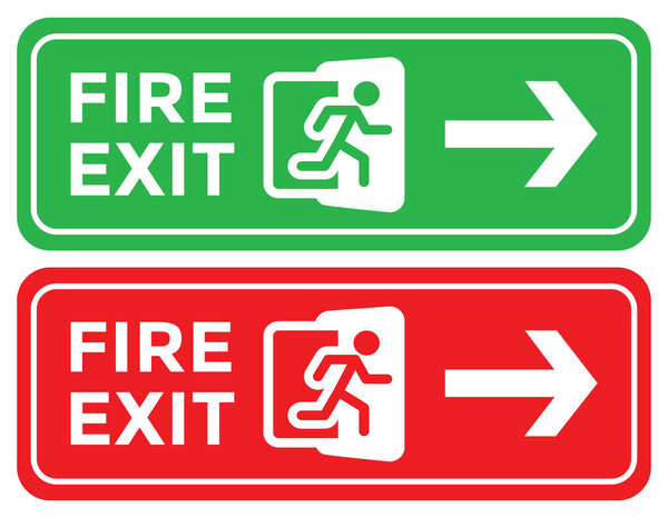 значок пожарного выхода, красно-белый, векторная иллюстрация