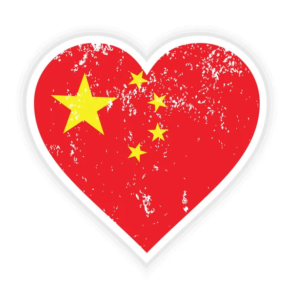 Bandeira China Forma Coração Crachá Ilustração Vetorial — Vetor de Stock