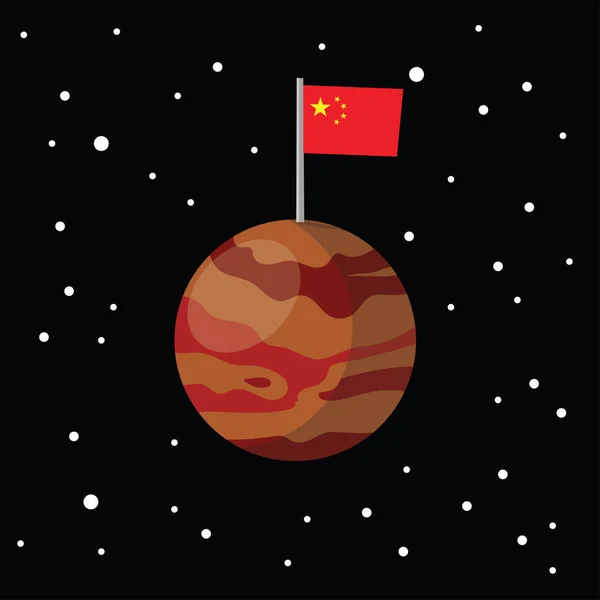 火星の中国国旗黒の背景の抽象オレンジの惑星ベクトル図 — ストックベクタ