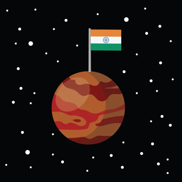 India Flag Mars Abstract Orange Planet Black Background Vector Illustration — Stock Vector